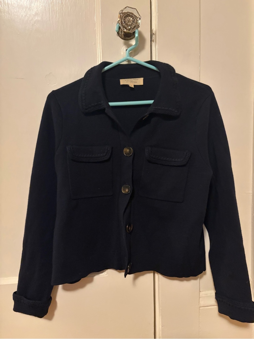 Sezane Betty Cardigan with Collar and Embroidered Details